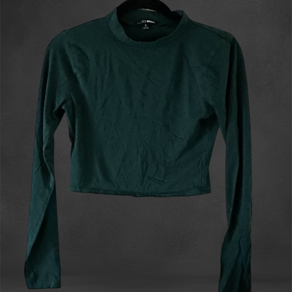 Dark green cropped long sleeve top fashion nova small